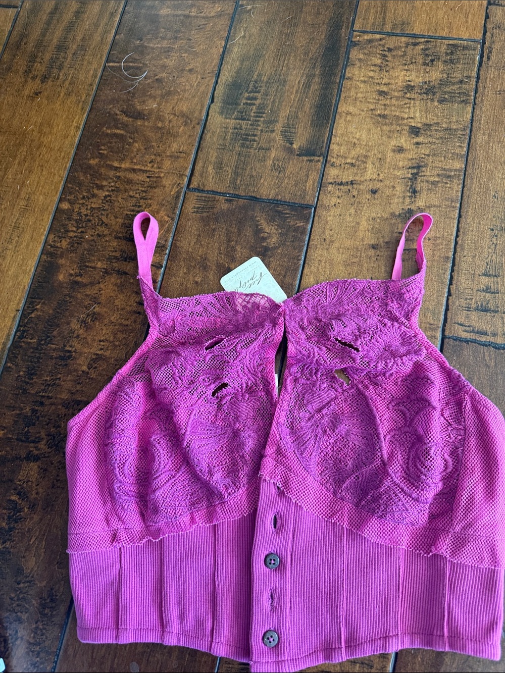 Free People Magenta Lace Crop Bralette with Button Front